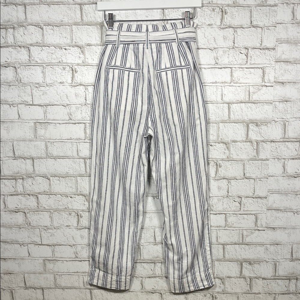 Madewell Linen Cotton Paperbag Pants in Navy & White Stripe size 00 - Picture 5 of 9